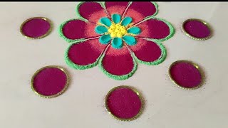 2 Simple Rangoli | Easy Rangoli Muggulu | Festival Rangoli Designs | Rangoli with Colours