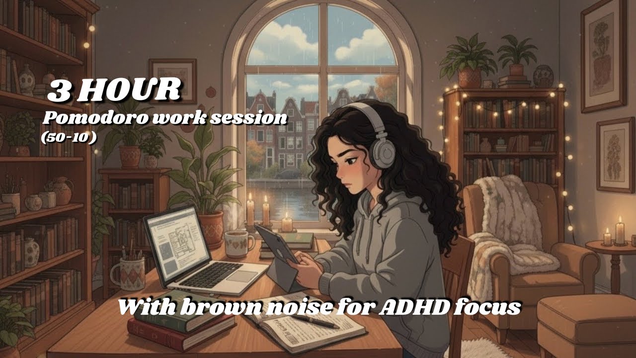 3 Hour Pomodoro | 50 Minute Intervals | with BROWN NOISE for ADHD Focus ...