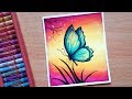 Easy Butterfly Scenery Drawing with Oil Pastels - Step by Step