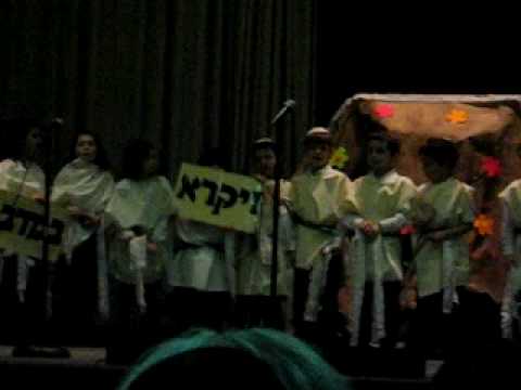 Ruth Holds Vayikra Sign As Second Graders Sing The Names Of The Torah Portions