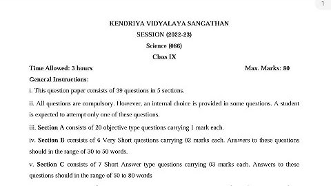 Class-9 SCIENCE / 2023 SEE / Annual Exam Question Paper For KENDRIYA VIDYALAYA (KVS) Students