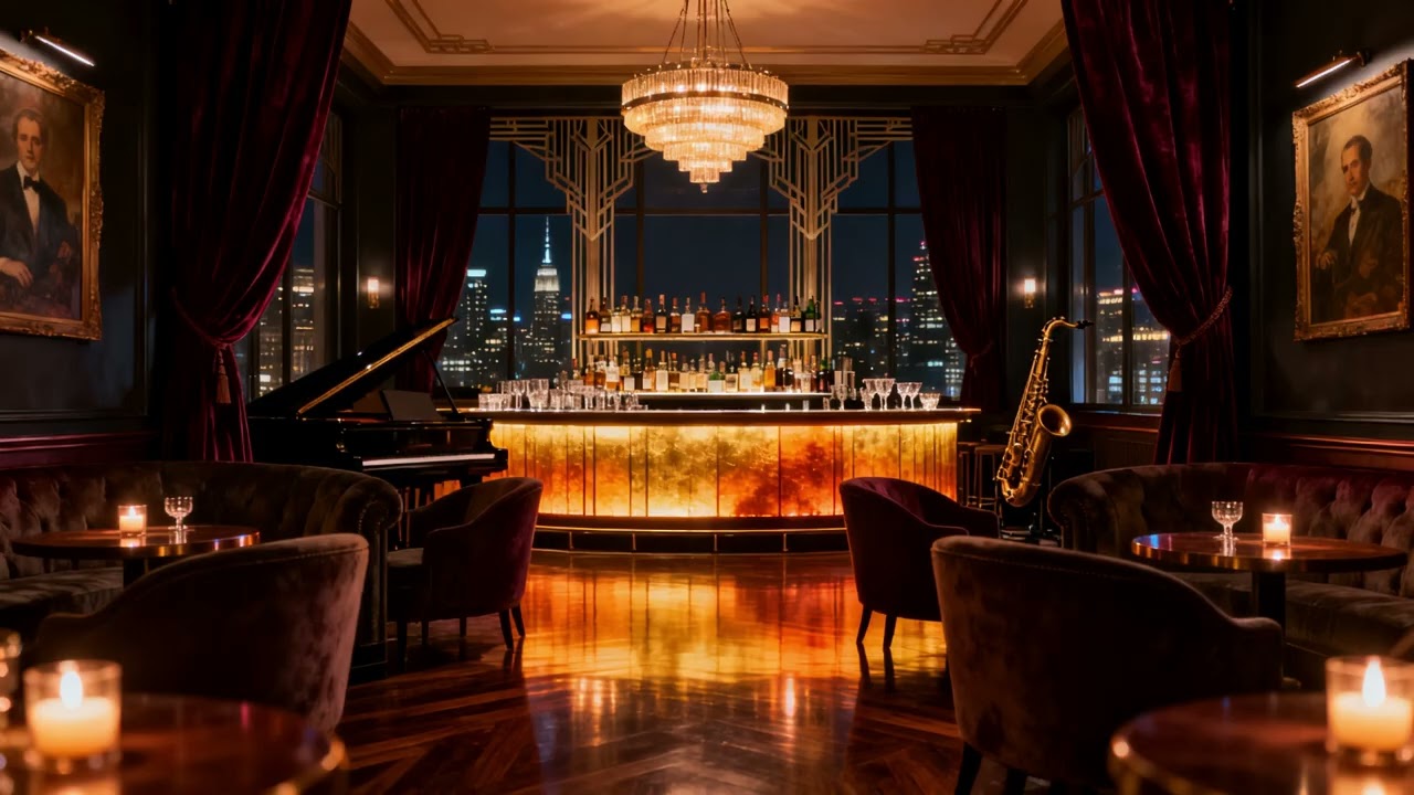 Timeless 1940s Jazz Bar – Warm Vintage Night Ambience for Relaxation