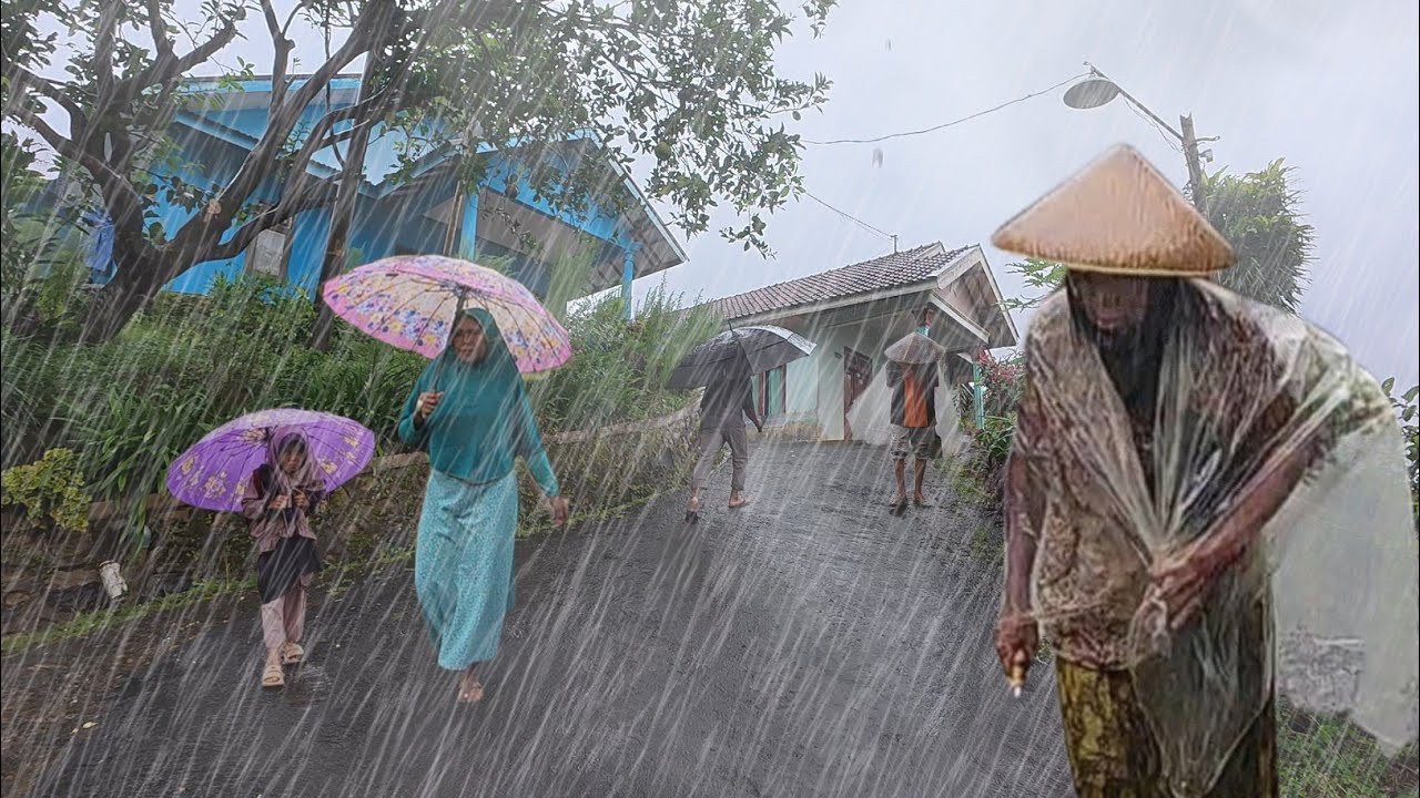 Extreme Heavy Rain and strong Wind hit Villages | Walking in the Heavy ...