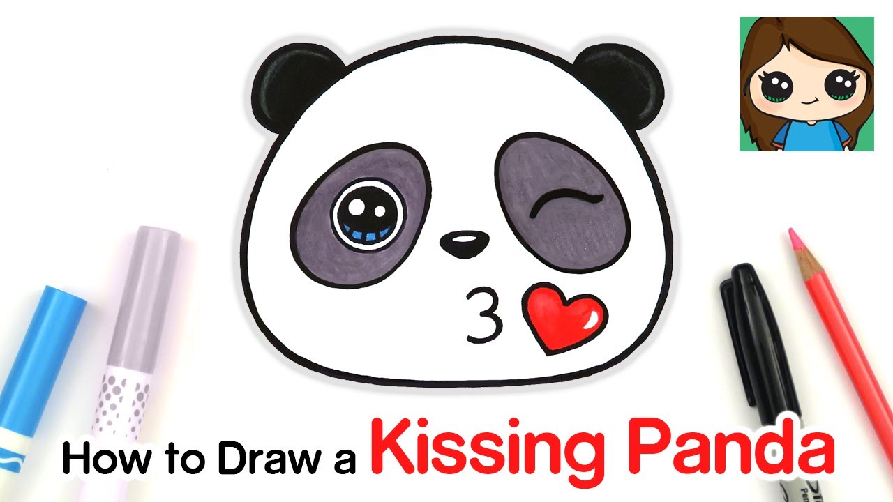 How to Draw + Color a Panda Kissing Emoji Easy - YouTube