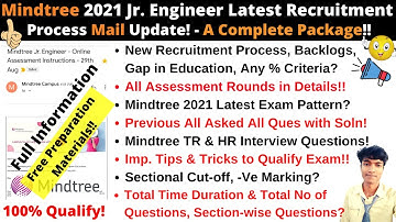 🔴Mindtree 2021 Jr. Engineer Latest Recruitment Process - Assessment Mail Update - A Complete Package