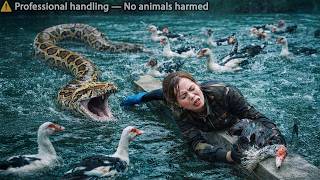 Timelapse 72 Hours : giant python lurking behind the girl - muscovy duck confronts giant python Wealth