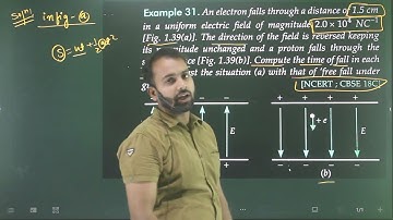 Ex-31 Electric charges and field/an electron falls through a distance of 1.5 cm in a uniform electri