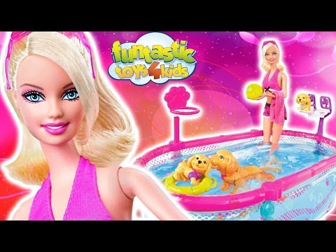 funny-barbie-movie-video-of-barbie's-puppy-swim-pool-mattel-set-it's-funtastic!