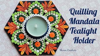 Quilling Mandala Tea-light in Tri Colour/ Quilled Dot Mandala Candle Holder