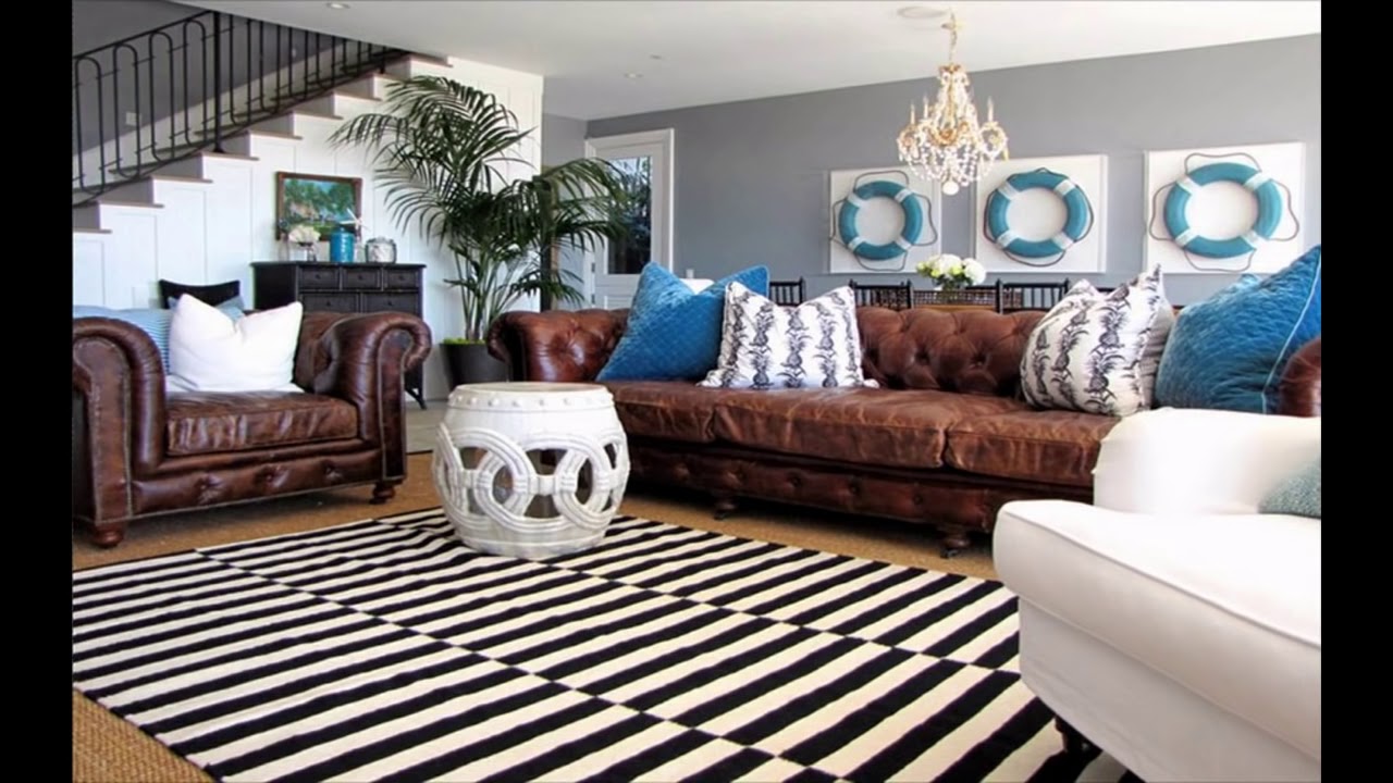 Living Room With Dark Leather Couch