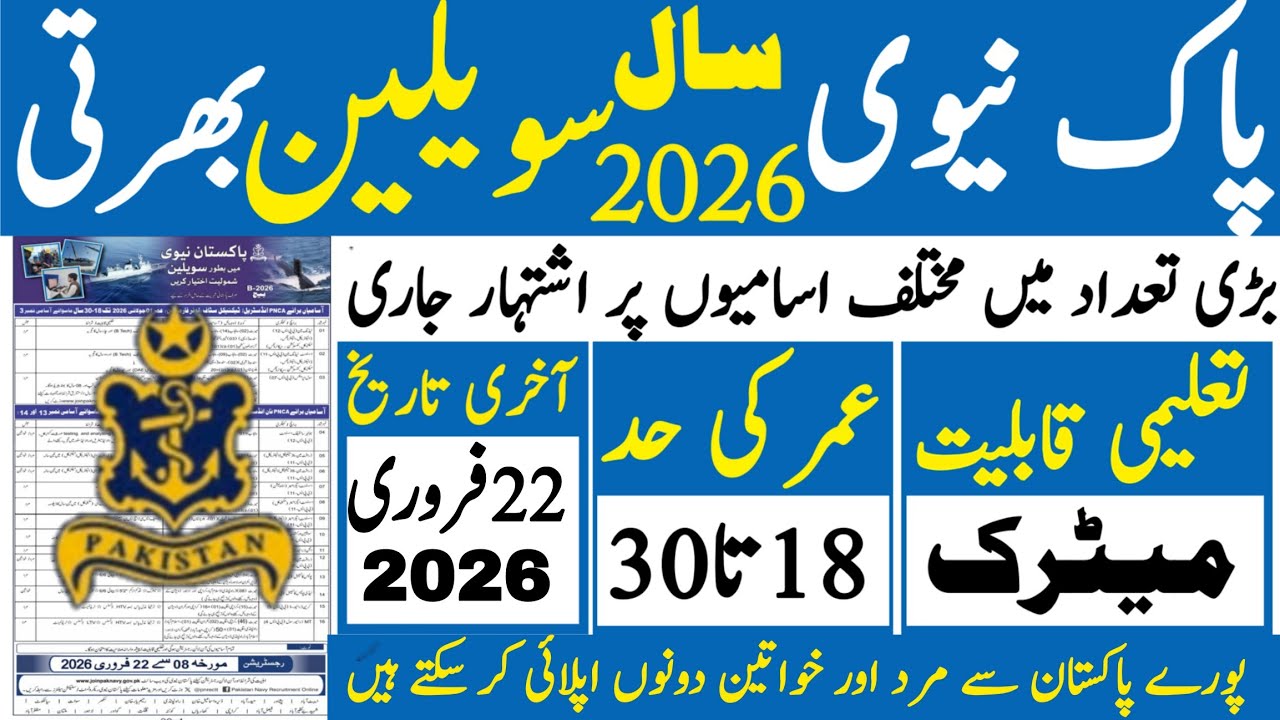 Pakistan Navy Civilian Latest Jobs 2026 | Pak Navy 2026 New Jobs | Technical Job Info 1.0
