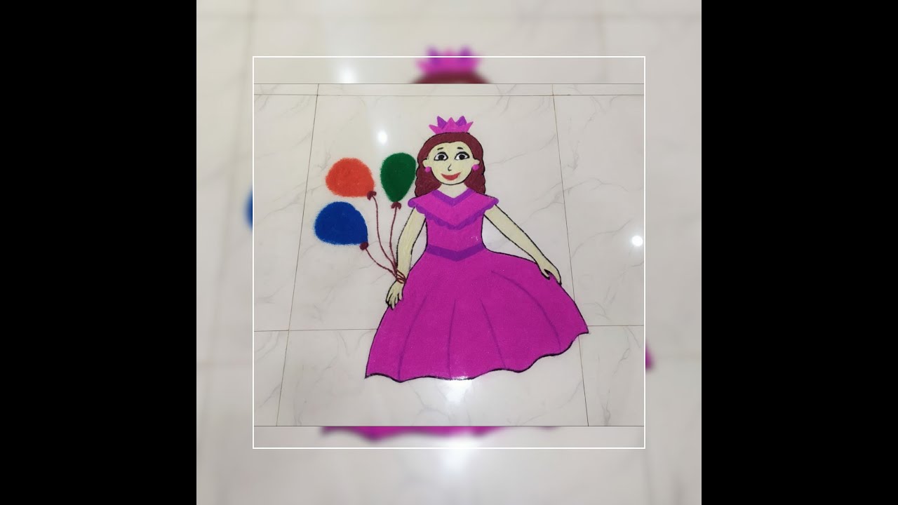 Beautiful easy Disney Princess rangoli design | creative cartoon rangoli  design for birthday special - YouTube
