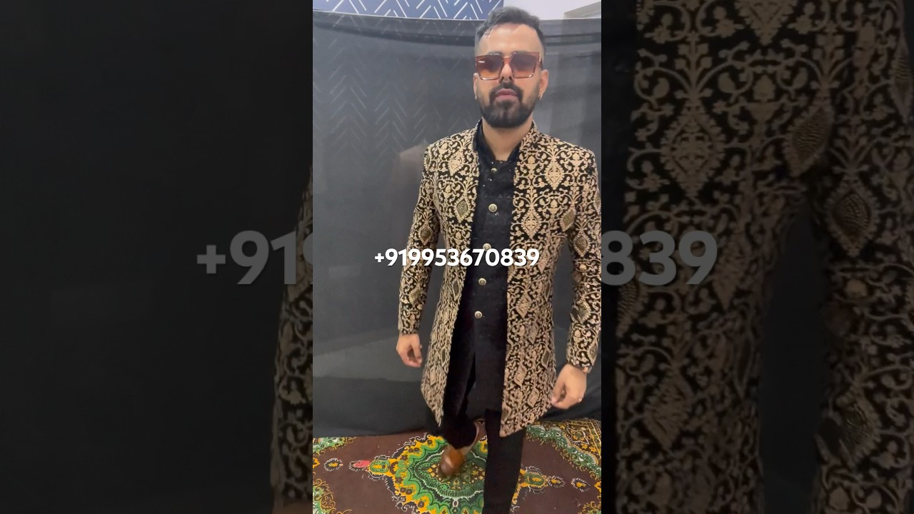 Designer Achkan Indowestern Black Golden