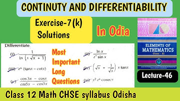 CONTINUITY and DIFFERENTIABILITY. Ex-7(k) #majhibira Important Long Questions Solutions CHSE Odisha.