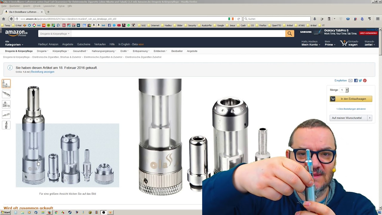 22.02.2016:   E Zigarette  Ola X Pyrex Glas Verdampfer eShisha
