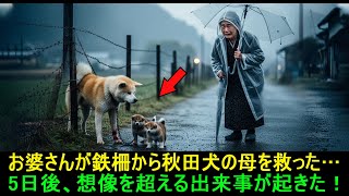 お婆さんが鉄柵から秋田犬の母を救った──5日後、想像を超える出来事が起きた！