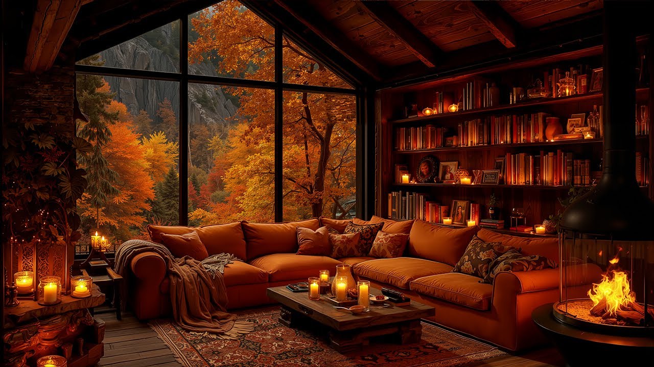 Cozy Autumn Porch Rain & Fireplace Glow 🔥🍂 Dreamy Fall Nights for Focus and Serenity