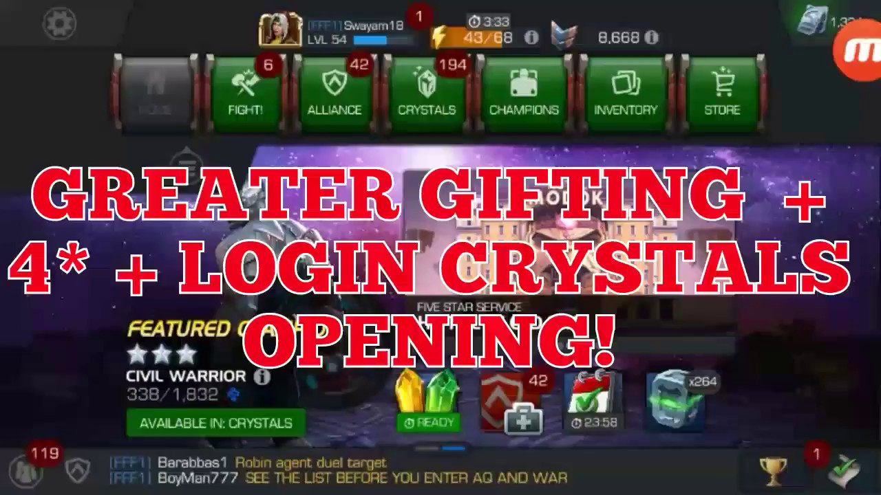 Greater Gifting + 4* + Login Crystal's Opening | MARVEL CONTEST OF CHAMPIONS