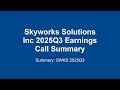 Skyworks Solutions Inc 2025Q3 : Skyworks (SWKS) Q3 2025 Earnings: Beats Expectations!