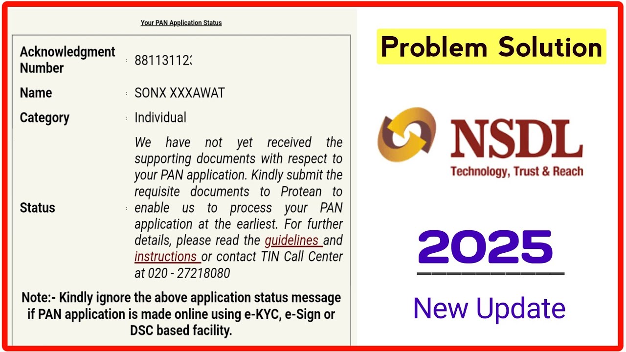 pan card we have not yet received the supporting documents with respect to your pan application