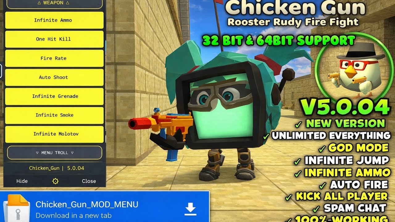 Chicken Gun MOD MENU v5.0.04 | MOD APK | GOD MODE, UNLOCK ALL SKINS, UNLIMITED MONEY GOLD