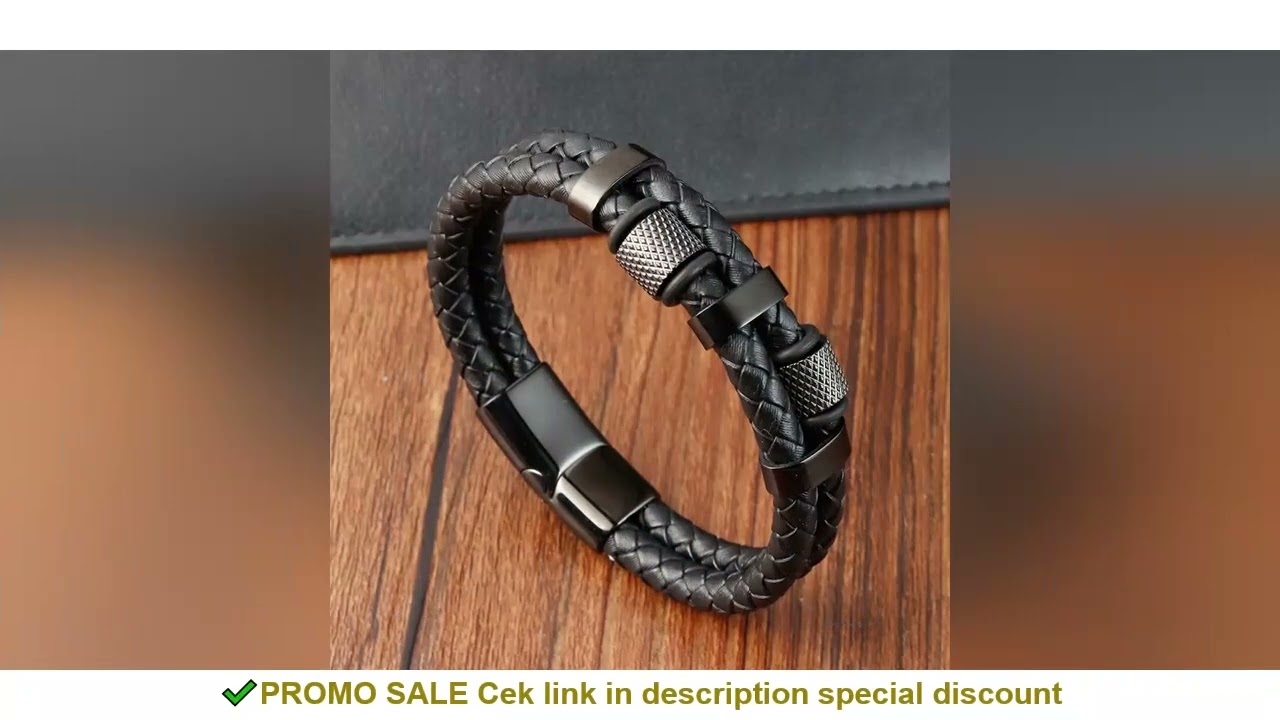 Charm Braid Rope Bracelet For Men Stainless Steel Magnetic Buckle Genuine Leather Bracelets & Bangle
