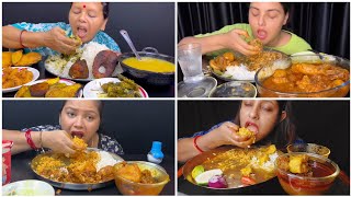Asmr ||Eating Bengali food|| Chicken Curry, prawns Masala Curry🔥, Fish Curry, Mutton Curry &amp; Rice🍚