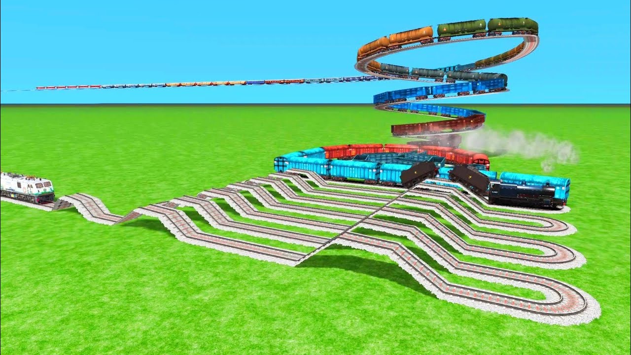 💖 THREE TRAIN VS RISKY BUMPY CIRCLE TRACK CROSSIN ZIG ZAG UTRUN RAILROAD RAILWORK BEANG 