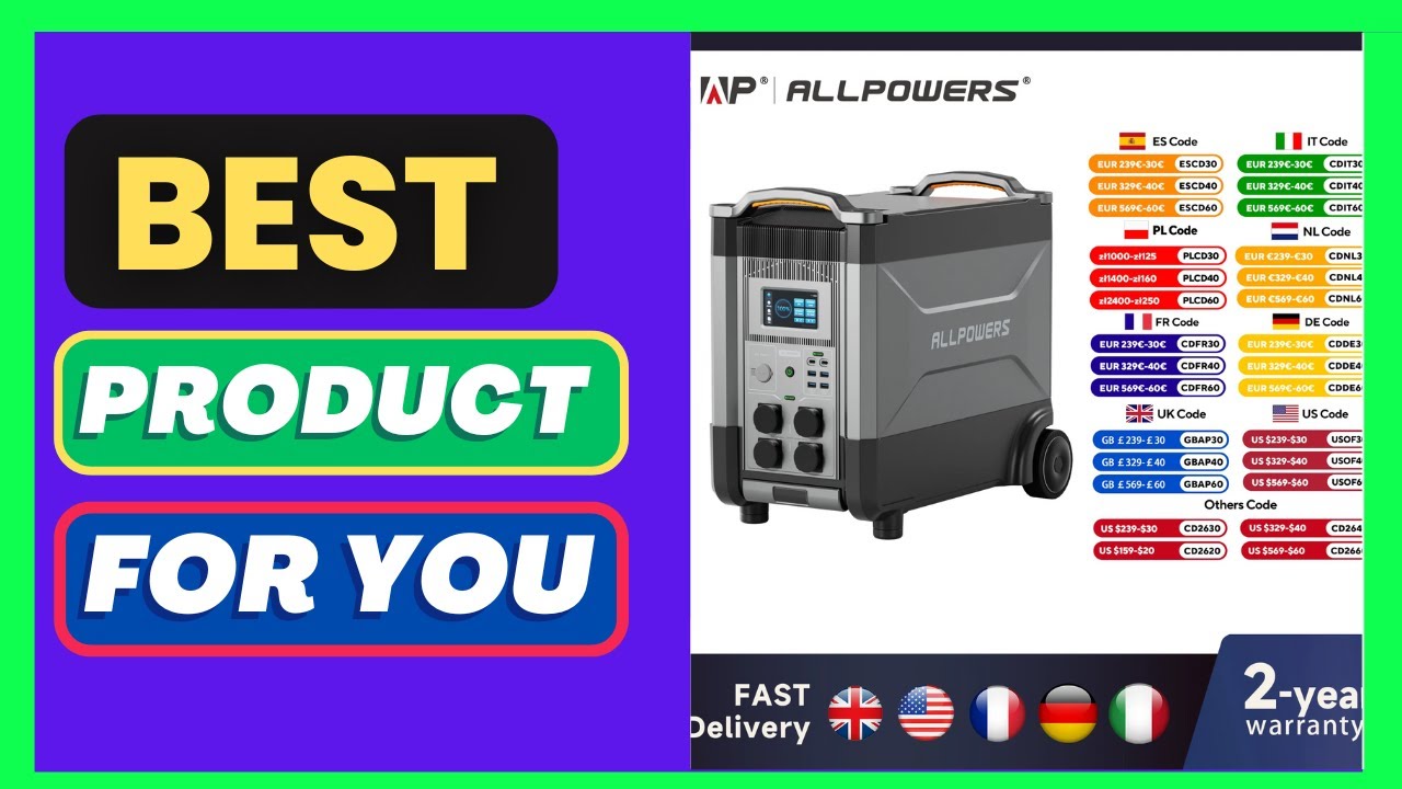 ALLPOWERS R4000 LiFePO4 Battery, 3600Wh Power Station 4000W Portable Generator