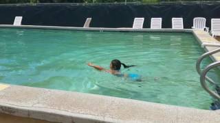 Cadie swimming half-way across pool & back 7/2/17