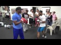 Floyd mayweather sr padwork with mickey bey inside mayweather boxing club