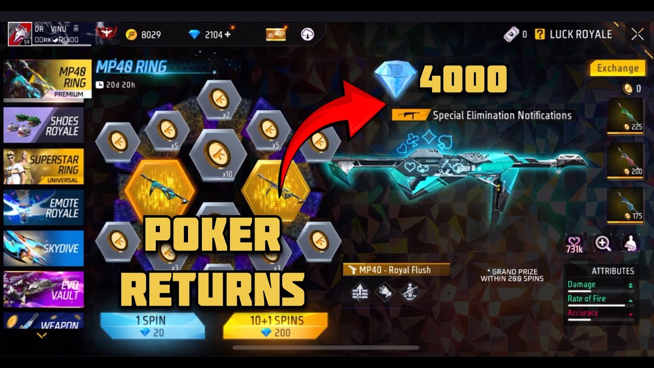 NEW MP40 RING EVENT FREE FIRE | POKER MP40 SKIN RETURN EVENT | FF NEW EVENT