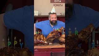 Happy birthday with pork cake