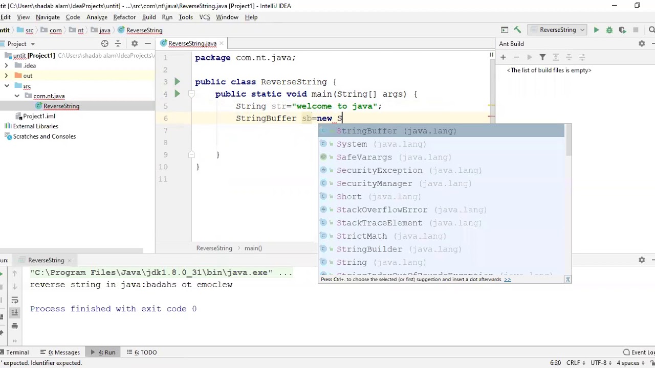 Reverse String in java - YouTube