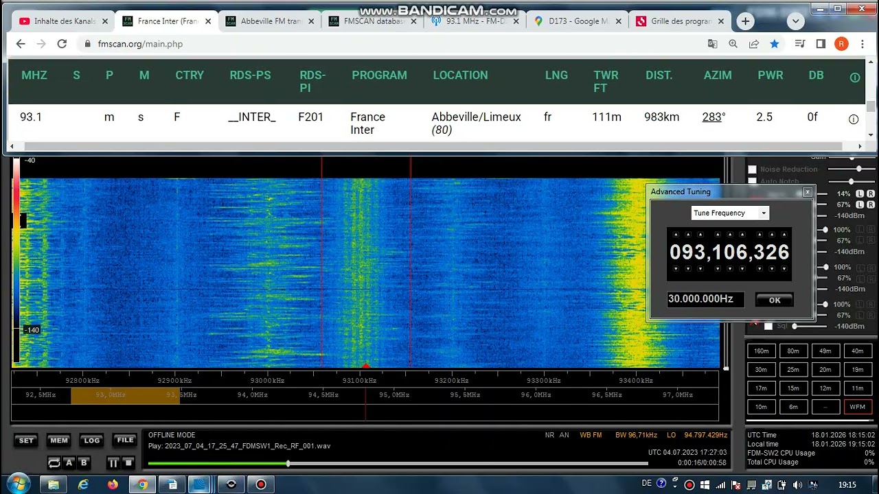 FM DX Es - 040723 - 1728UTC - 93.1 France Inter (F) Abbeville/Limeux (80) 2.5kW 983km!