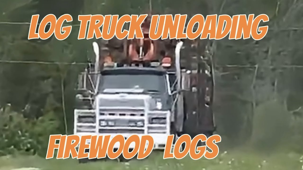 LOG TRUCK Unloading Firewood Logs  ( EDITED & UPSCALED )