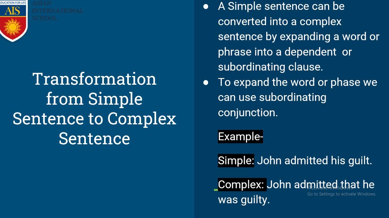 Transformation of Sentences part 2 || Class VI || Simple , Complex and ...