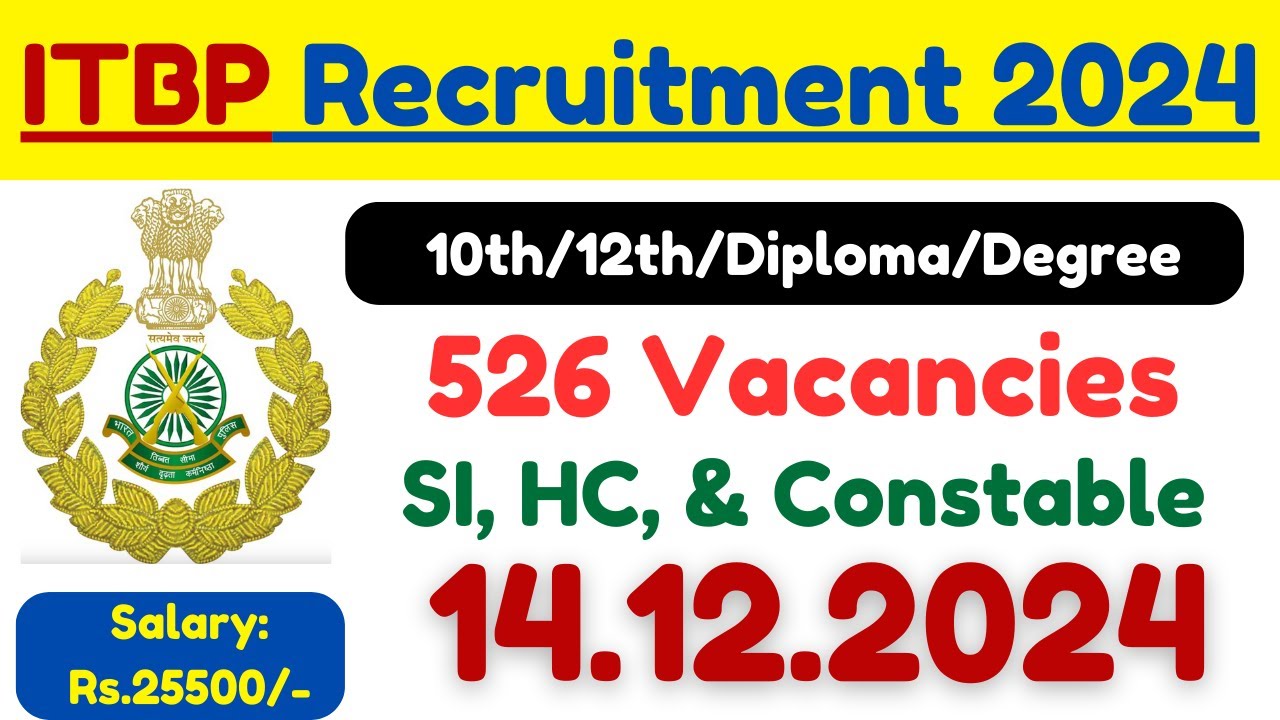 ITBP Telecom Recruitment 2024 ⚡Apply 526 Vacancy ⚡ Last Date: 14.12.2024
