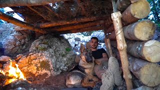 Camping With My Dog In Heavy Rain  - 5 Days Bushcraft Camp - Shelter Building
