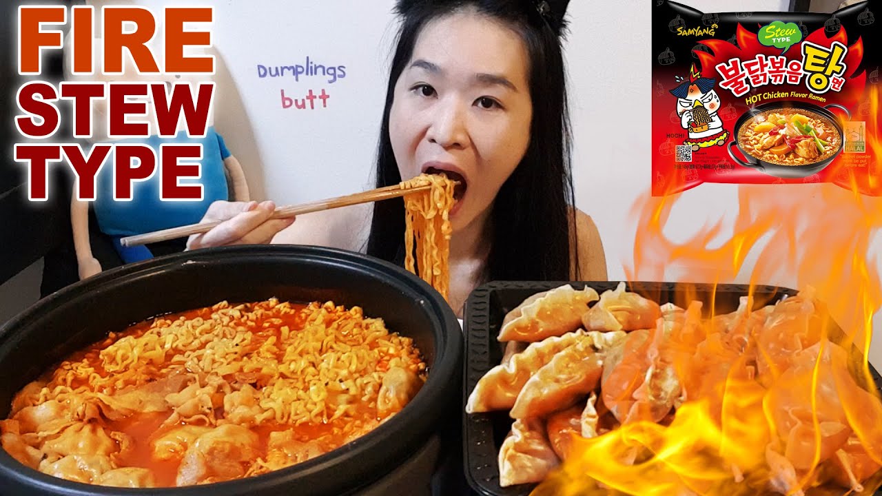 Extreme Spicy Fire Noodles Stew Type & Kimchi Dumplings Hotpot Spicy Ramen Recipe Mukbang