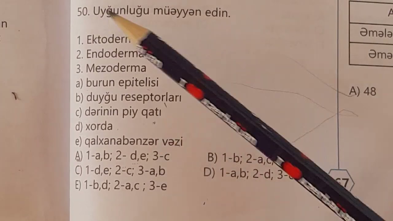 Biologiya. TAİM test bankı 2021-2022. Çoxalma. Ontogenez bölməsi. 41-60 suallar
