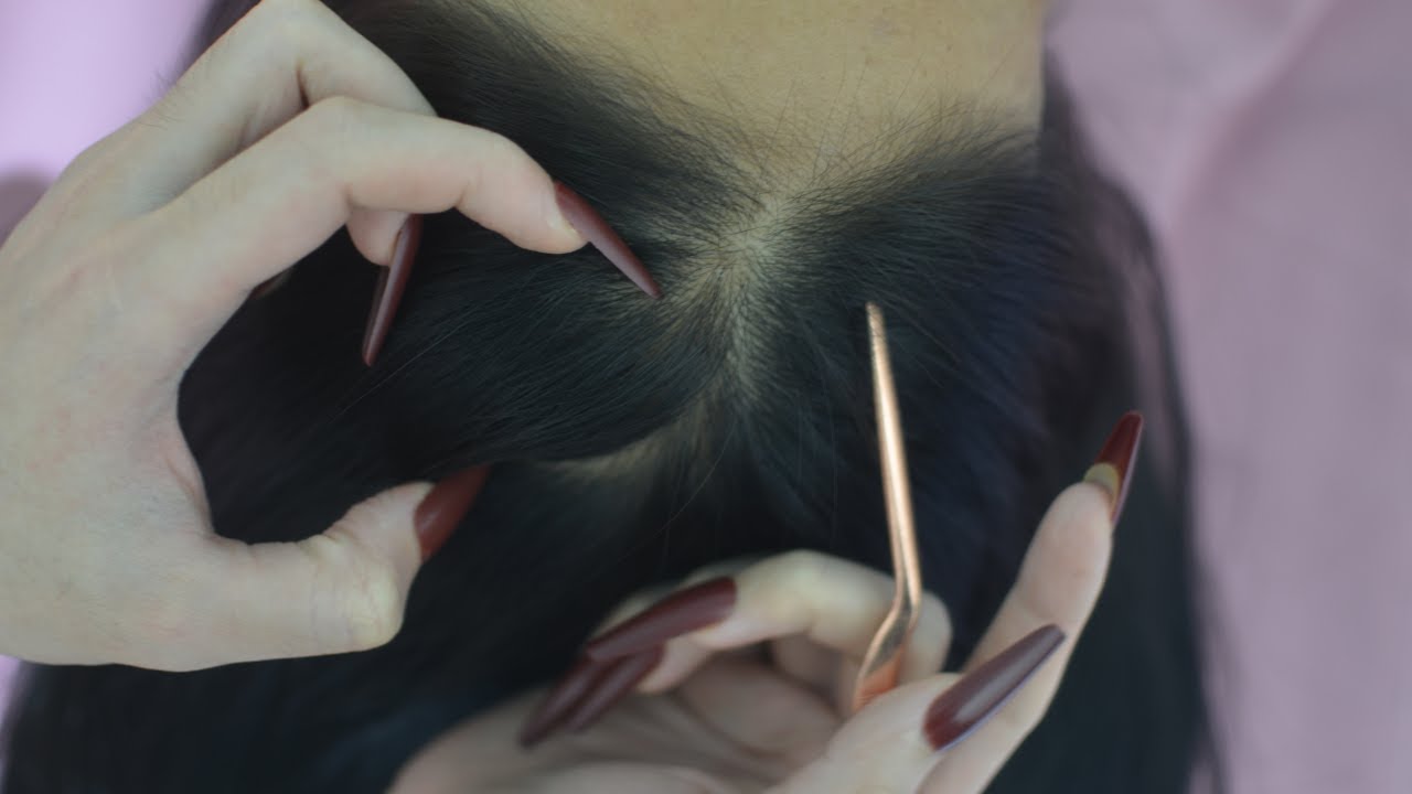 Hair Play With Long Nails ASMR, Relaxing Hair Sounds With Combing & Parting For Rest