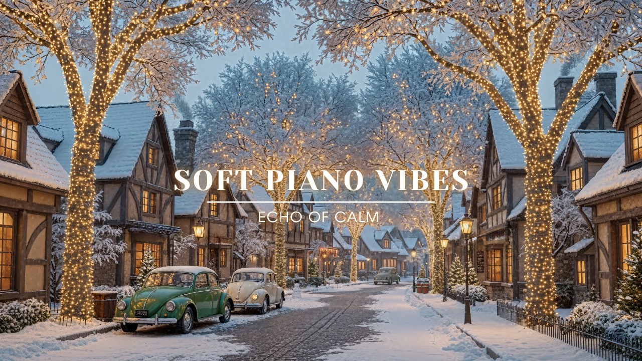 Calm Snowy Evening ❄️ Soft Jazz Piano & Warm Village Lights