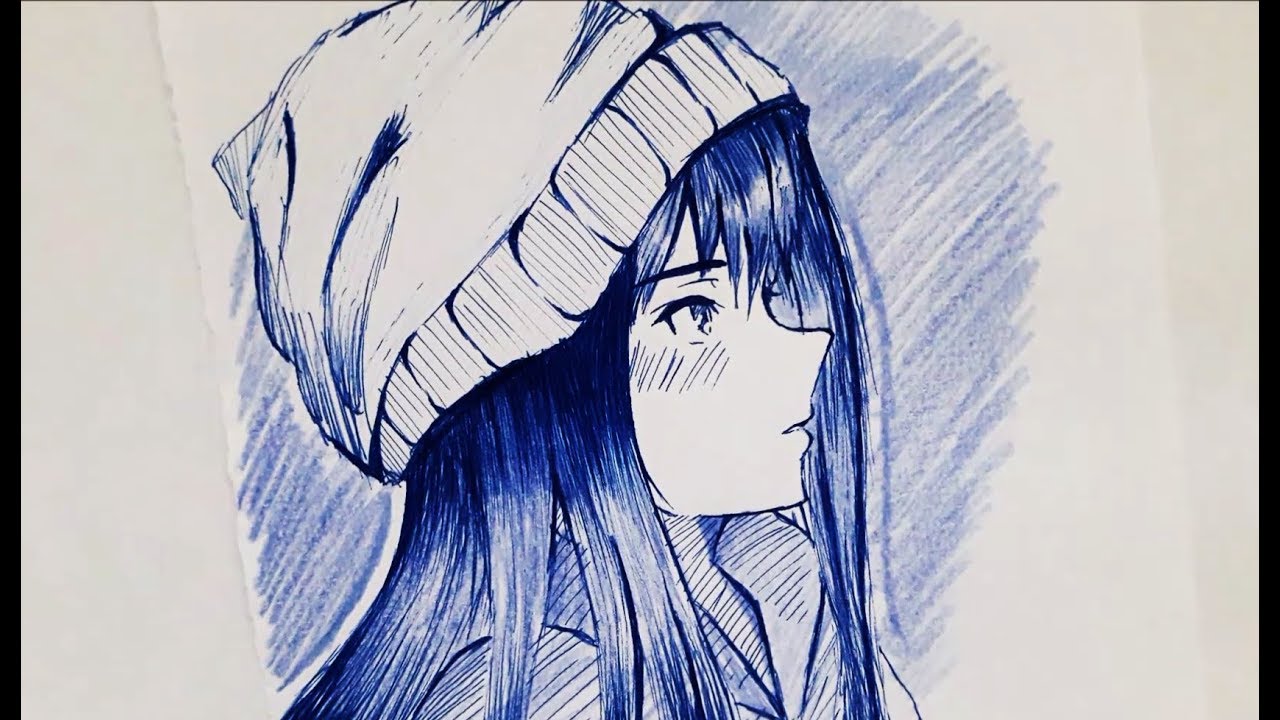 á´´á´° Sketching Manga With Blue Colored Pen Artwork No Erasing Youtube