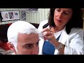 old school barber girl head shave with massage and hot towel asmr sounds