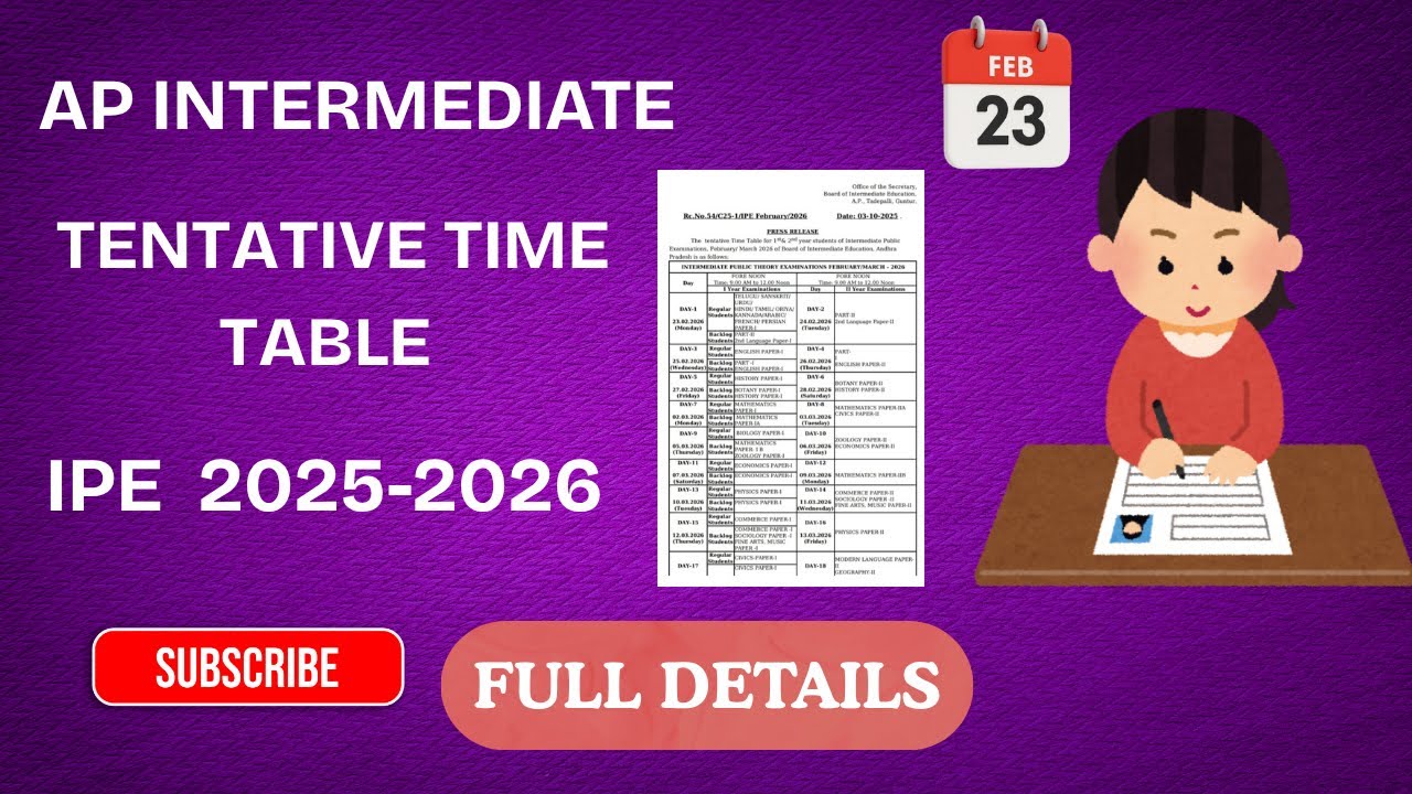 AP INTER 2026 IPE EXAM TENTATIVE TIME TABLE RELEASED - YouTube