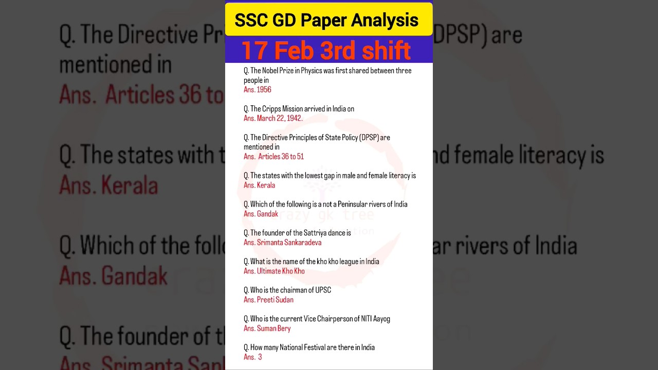 17 Feb 3rd shift| SSC GD Paper Analysis 2025| ssc gd exam review| ssc gd paper solution today