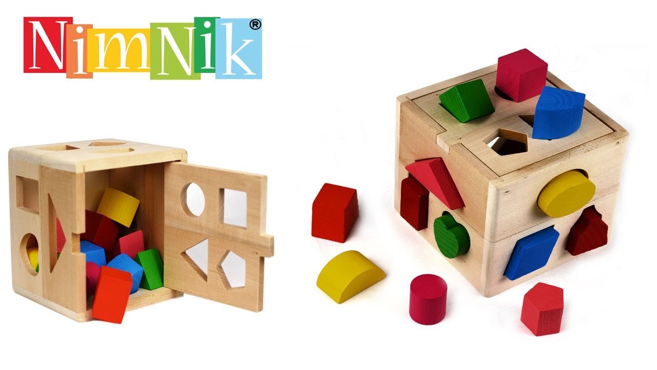 Classic Early Learning Toy for Toddlers Birthday Gift for 2 Year olds NimNik Wooden Shape Sorter Cube Toys