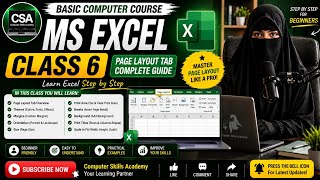 MS Excel Class 6 | Page Layout Tab Complete Guide | Margins, Orientation, Size, Print Area & More