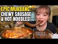 BIGGEST CHEWY SAUSAGE EVER! 🌭 Spicy Noodles Mukbang | ASMR Eating Sounds